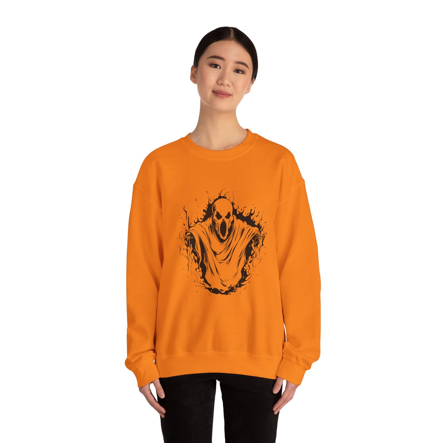 Spooky Ghost Print Crew Neck, Long Sleeve Sweatshirt Perfect for Fall/Winter