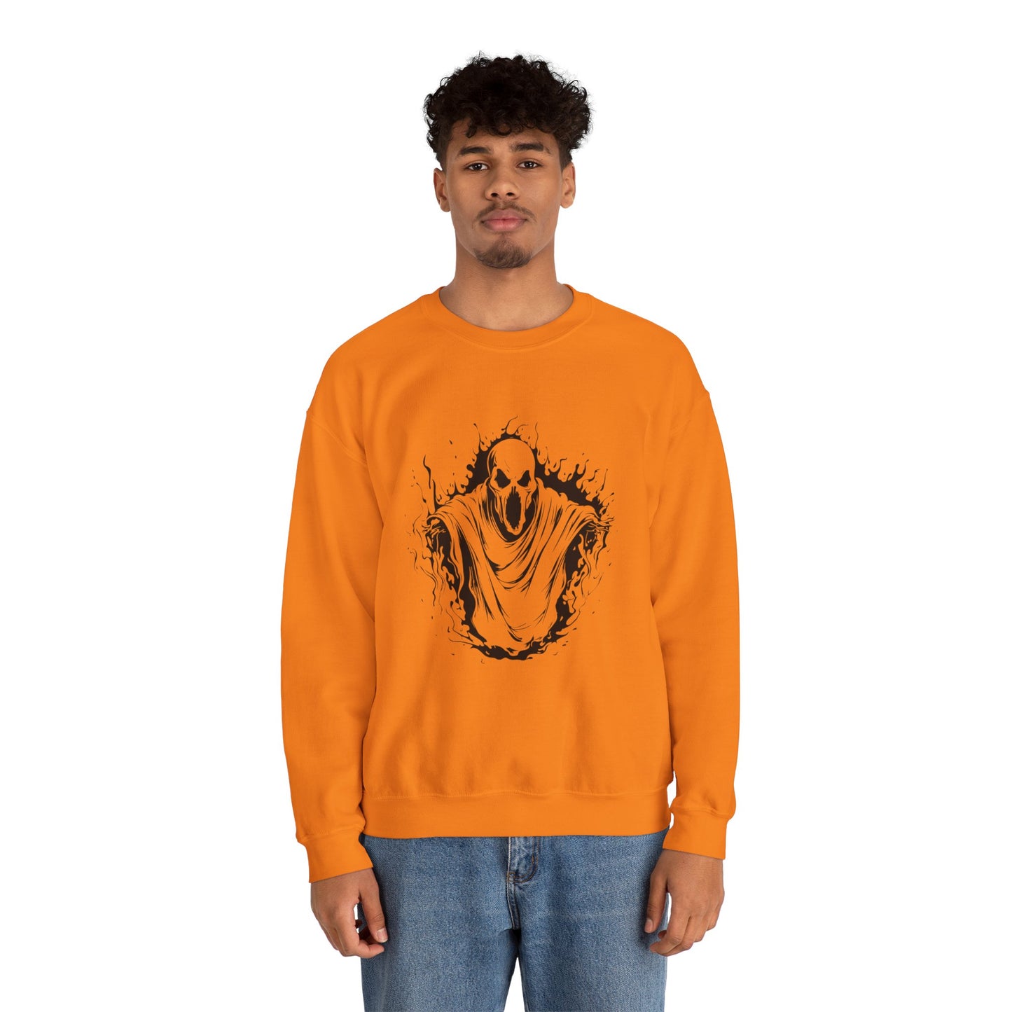 Spooky Ghost Print Crew Neck, Long Sleeve Sweatshirt Perfect for Fall/Winter