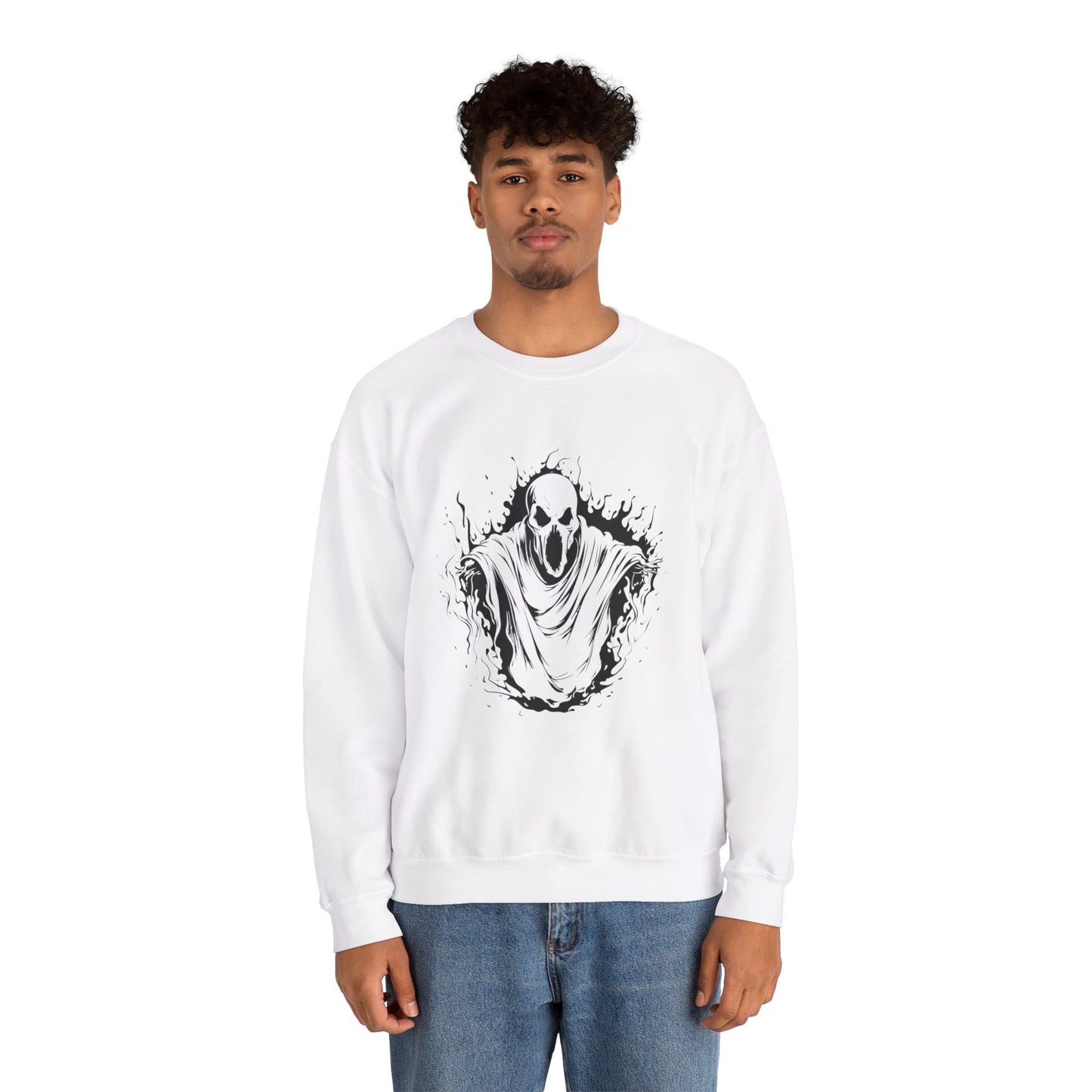 Spooky Ghost Print Crew Neck, Long Sleeve Sweatshirt Perfect for Fall/Winter