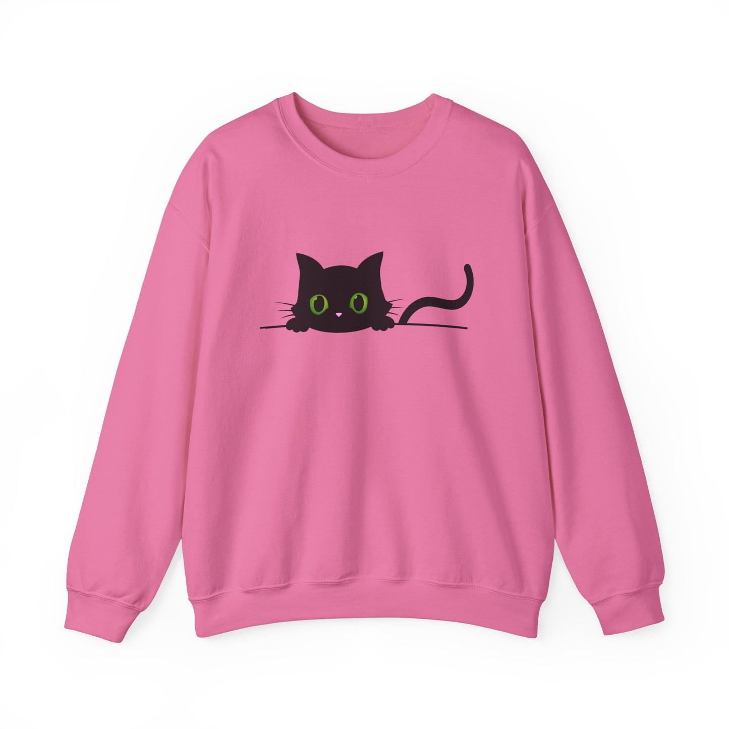 Casual Peeking Black Cat Print Crew Neck, Long Sleeve Sweatshirt Perfect for Fall/Winter