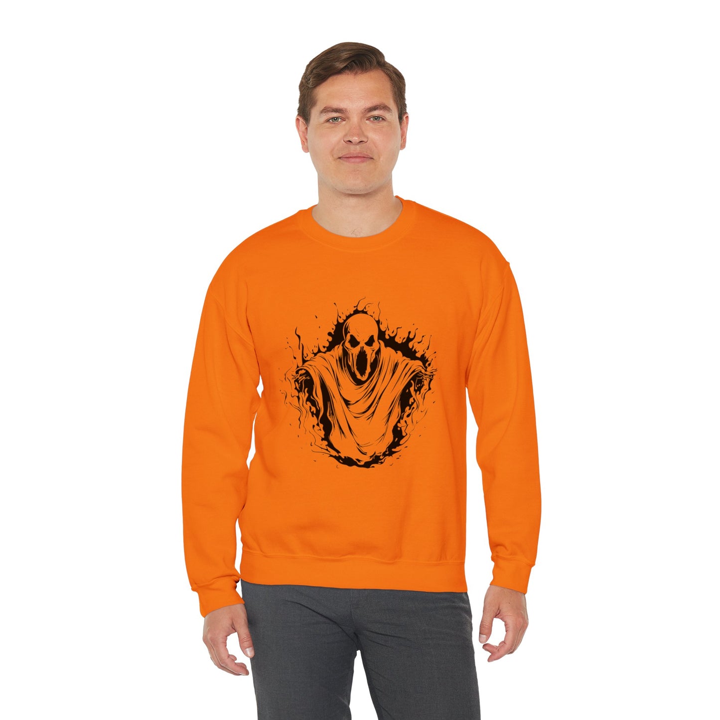 Spooky Ghost Print Crew Neck, Long Sleeve Sweatshirt Perfect for Fall/Winter