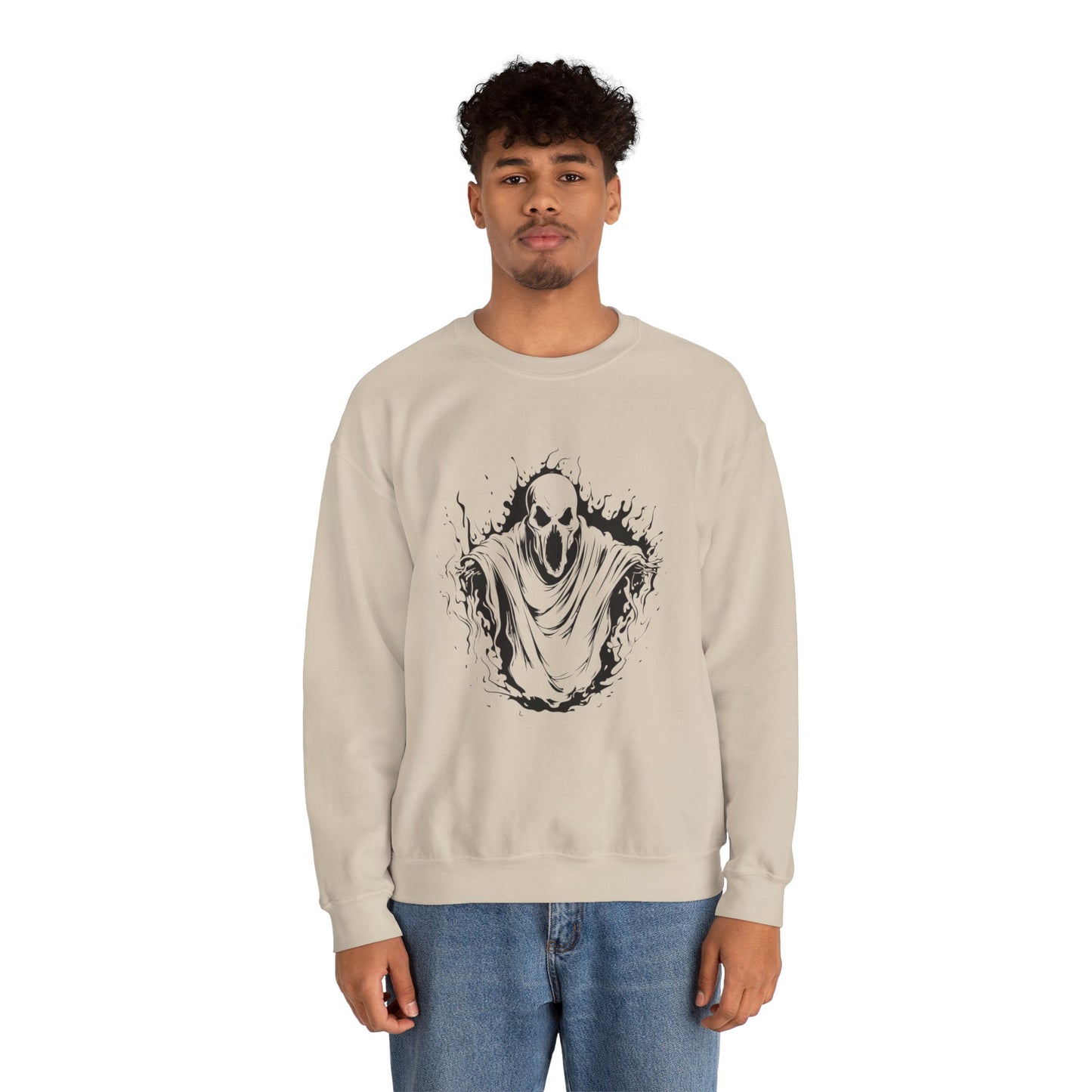 Spooky Ghost Print Crew Neck, Long Sleeve Sweatshirt Perfect for Fall/Winter