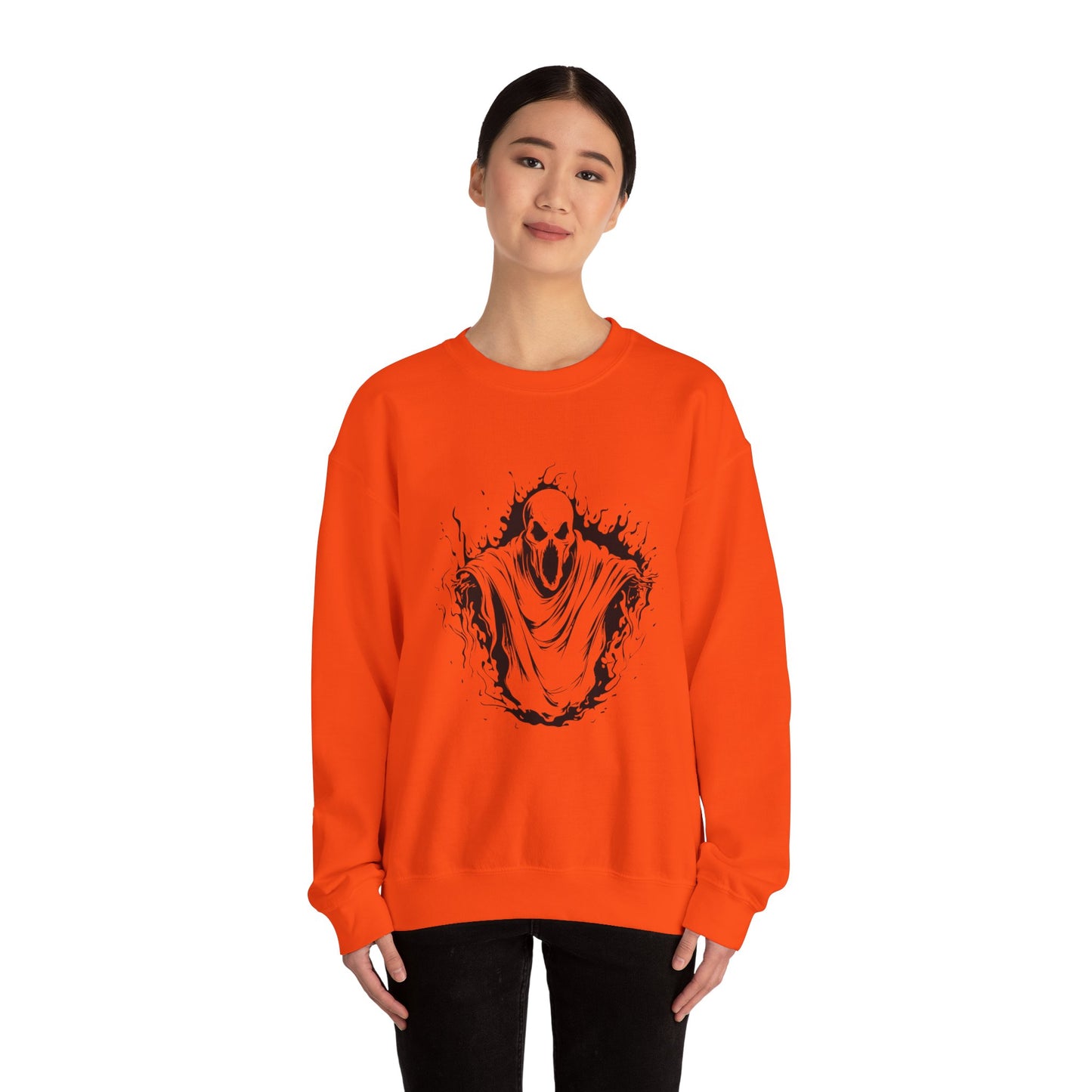 Spooky Ghost Print Crew Neck, Long Sleeve Sweatshirt Perfect for Fall/Winter