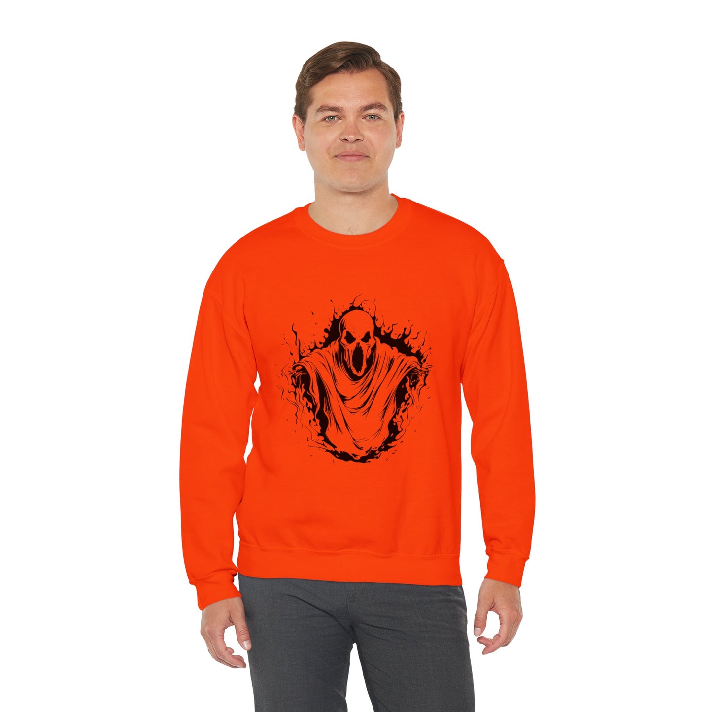 Spooky Ghost Print Crew Neck, Long Sleeve Sweatshirt Perfect for Fall/Winter