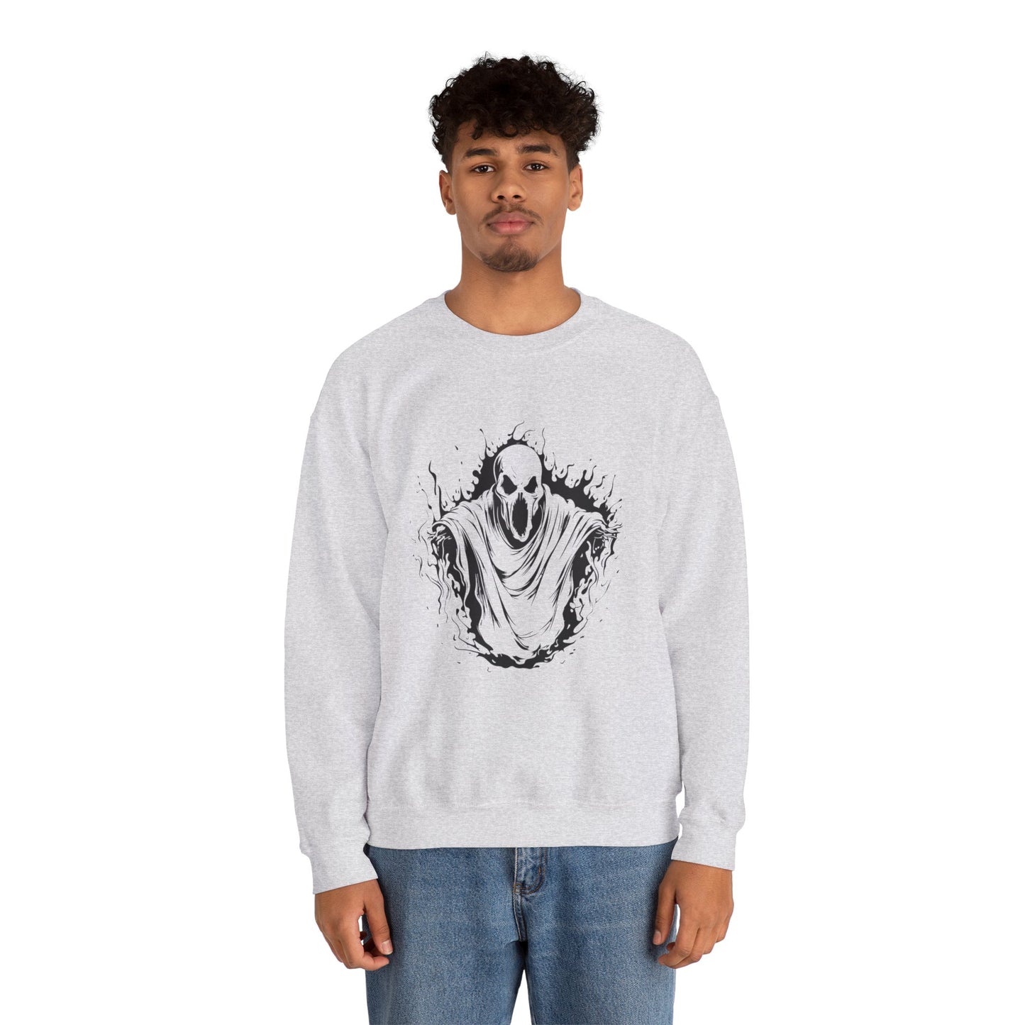 Spooky Ghost Print Crew Neck, Long Sleeve Sweatshirt Perfect for Fall/Winter