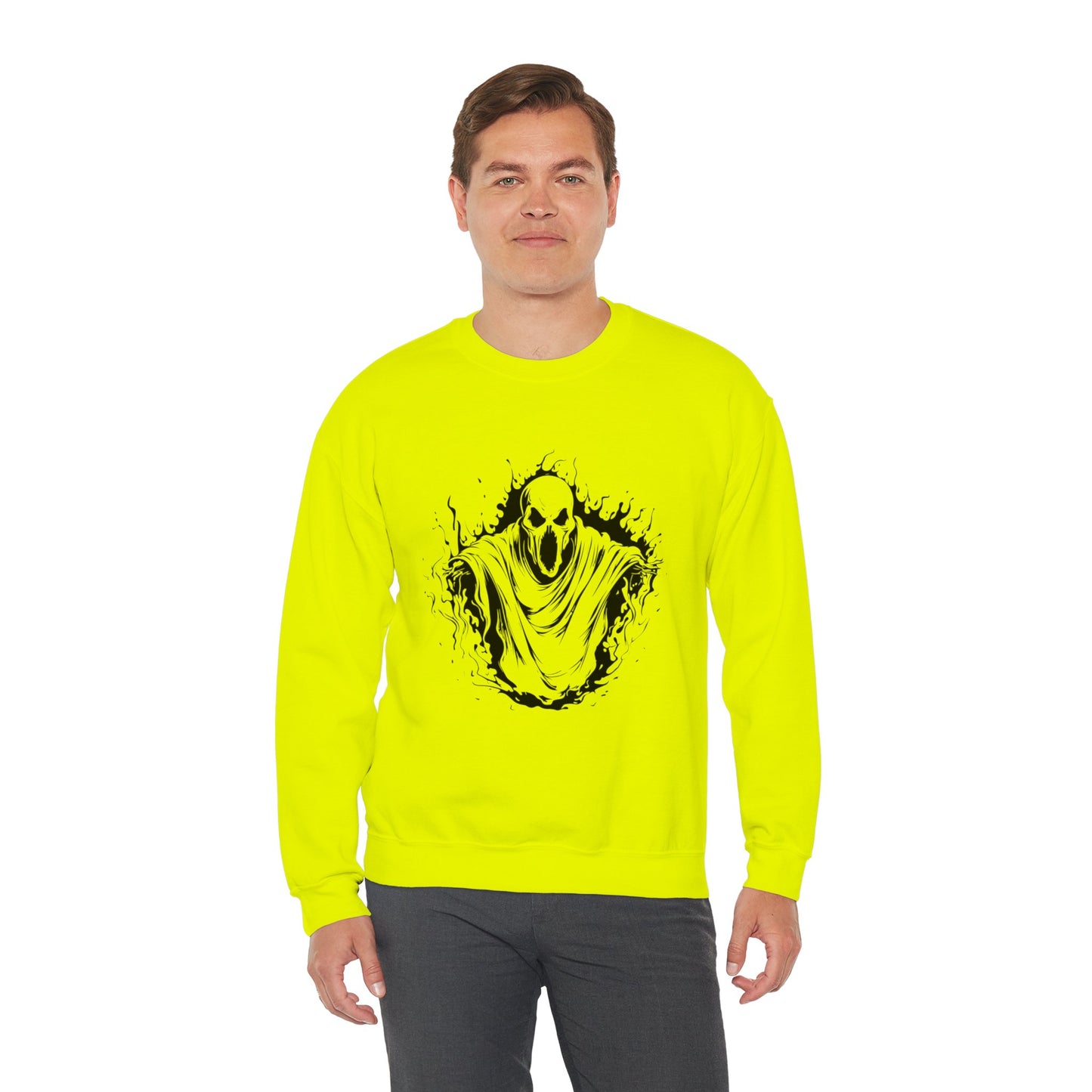 Spooky Ghost Print Crew Neck, Long Sleeve Sweatshirt Perfect for Fall/Winter