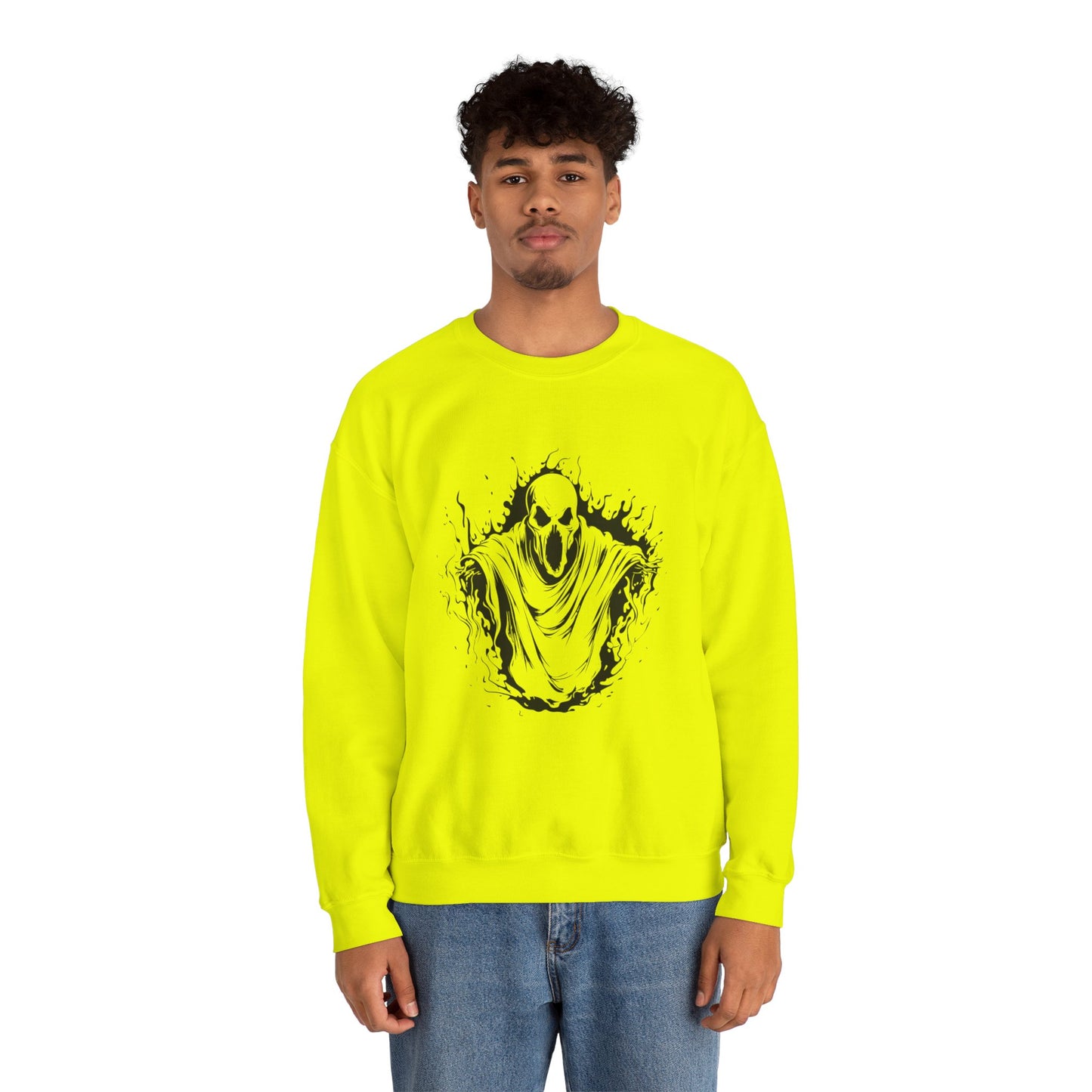 Spooky Ghost Print Crew Neck, Long Sleeve Sweatshirt Perfect for Fall/Winter