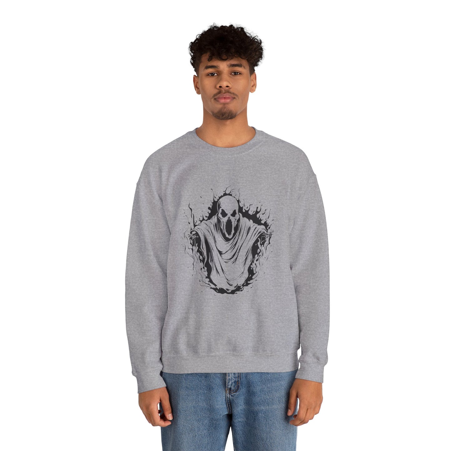 Spooky Ghost Print Crew Neck, Long Sleeve Sweatshirt Perfect for Fall/Winter