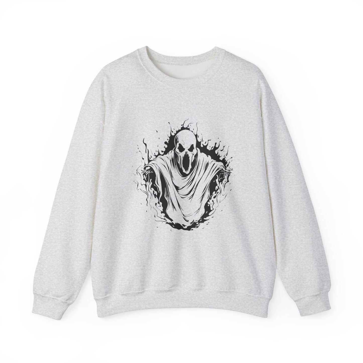 Spooky Ghost Print Crew Neck, Long Sleeve Sweatshirt Perfect for Fall/Winter