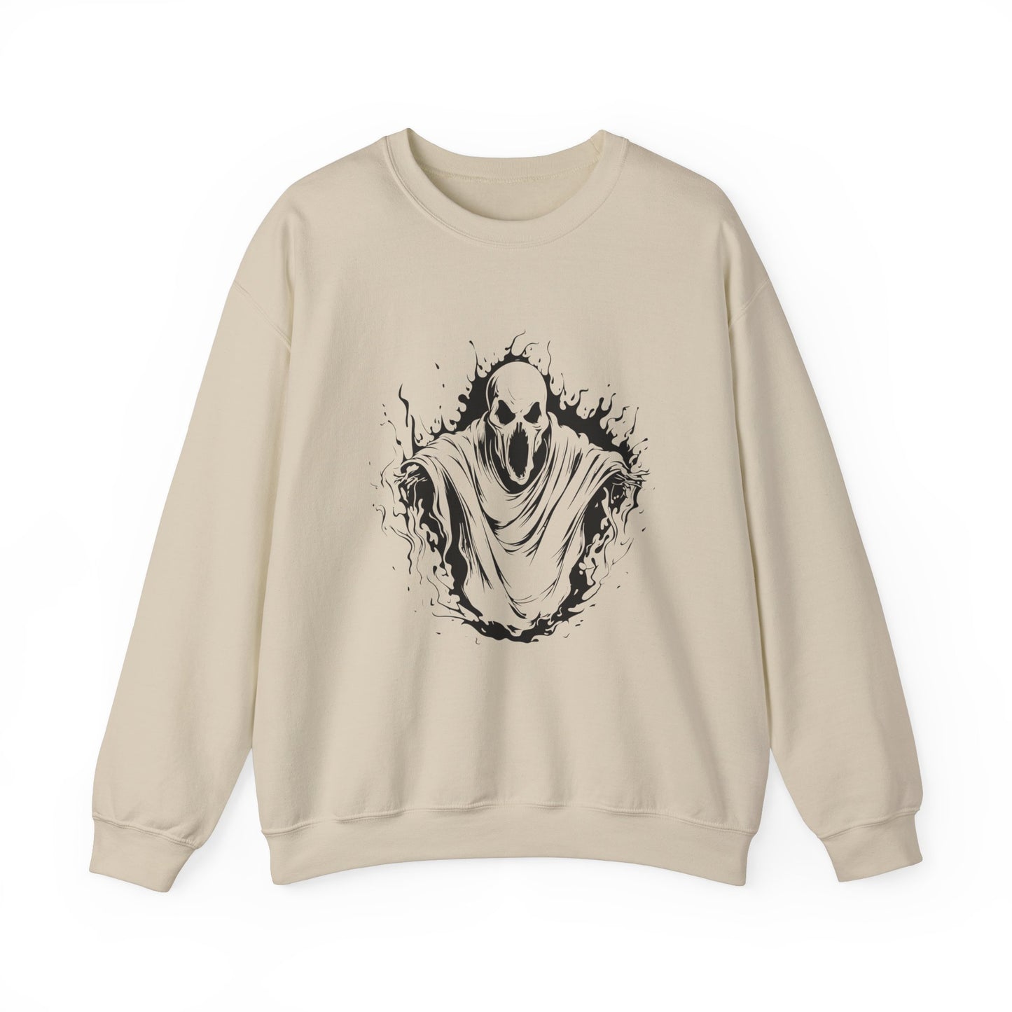 Spooky Ghost Print Crew Neck, Long Sleeve Sweatshirt Perfect for Fall/Winter