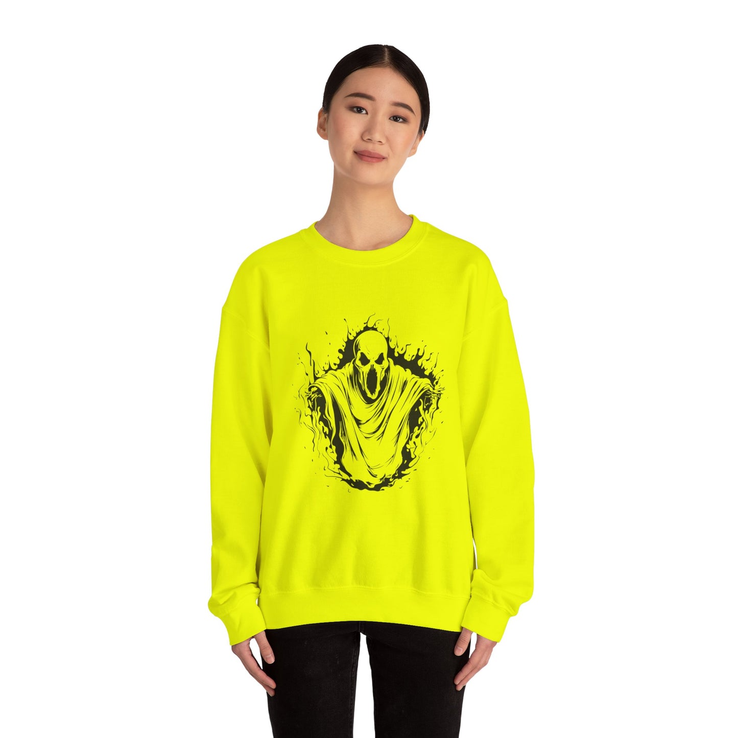 Spooky Ghost Print Crew Neck, Long Sleeve Sweatshirt Perfect for Fall/Winter