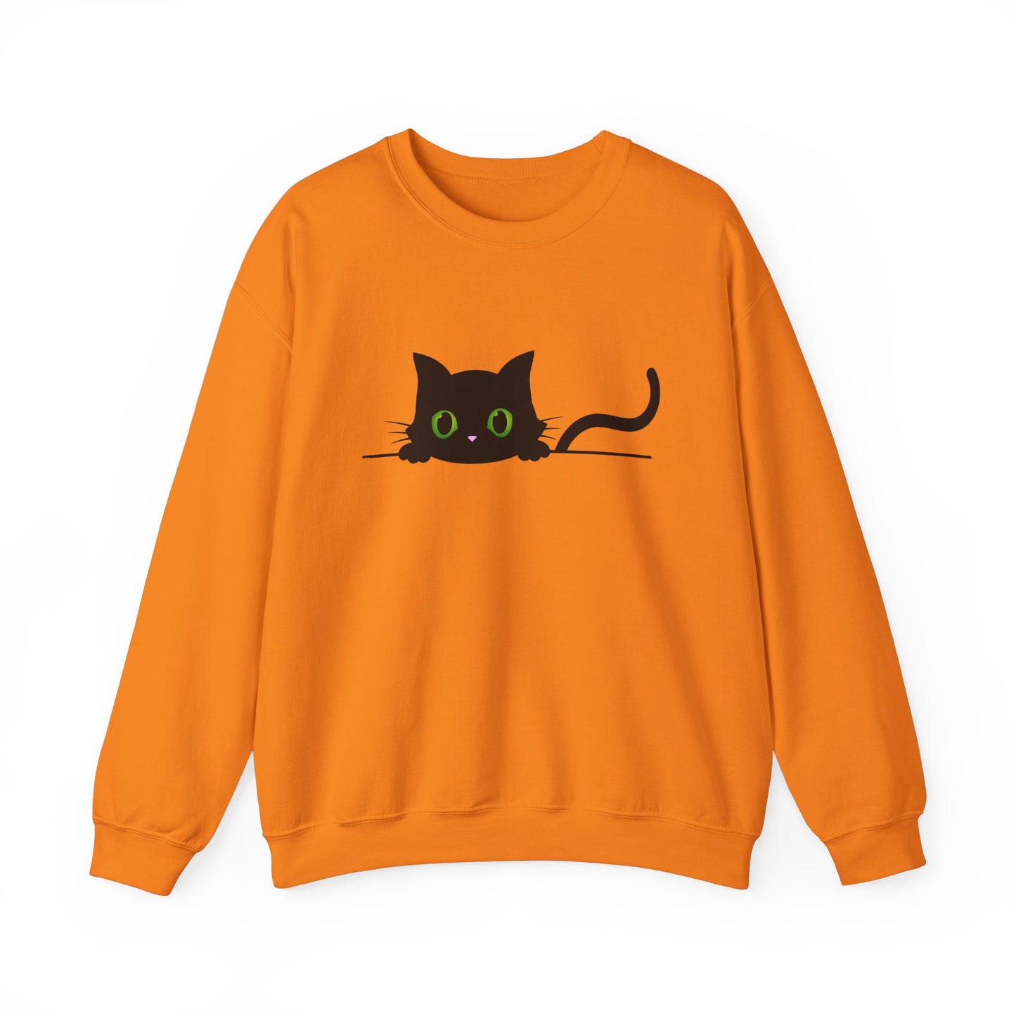 Casual Peeking Black Cat Print Crew Neck, Long Sleeve Sweatshirt Perfect for Fall/Winter