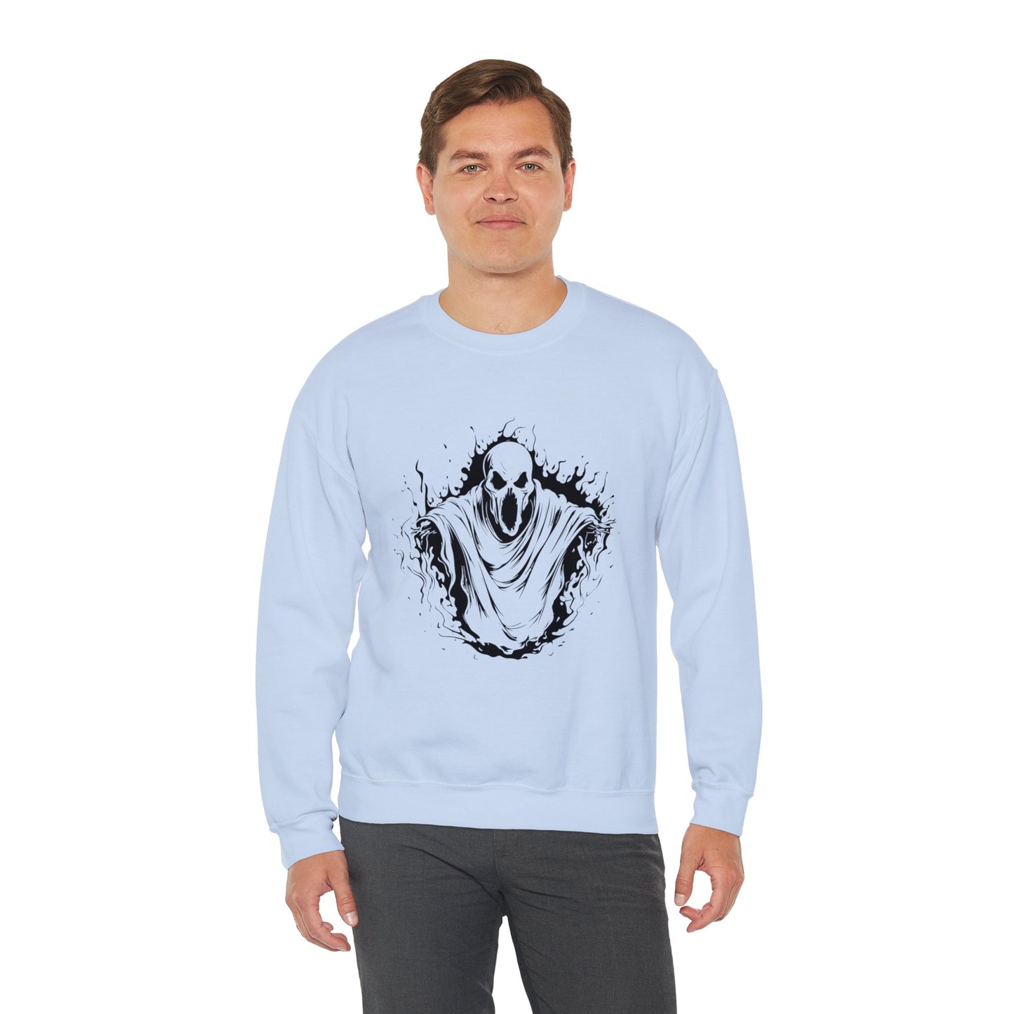 Spooky Ghost Print Crew Neck, Long Sleeve Sweatshirt Perfect for Fall/Winter