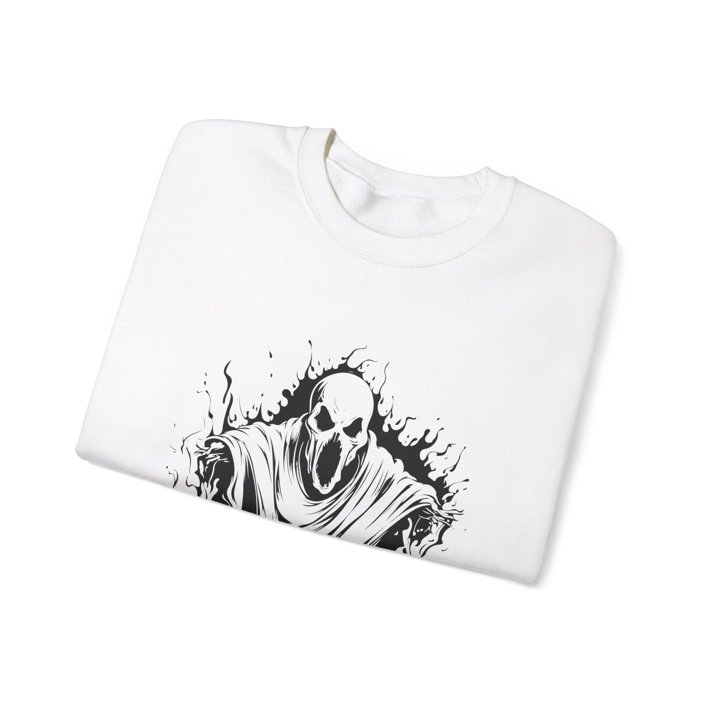 Spooky Ghost Print Crew Neck, Long Sleeve Sweatshirt Perfect for Fall/Winter