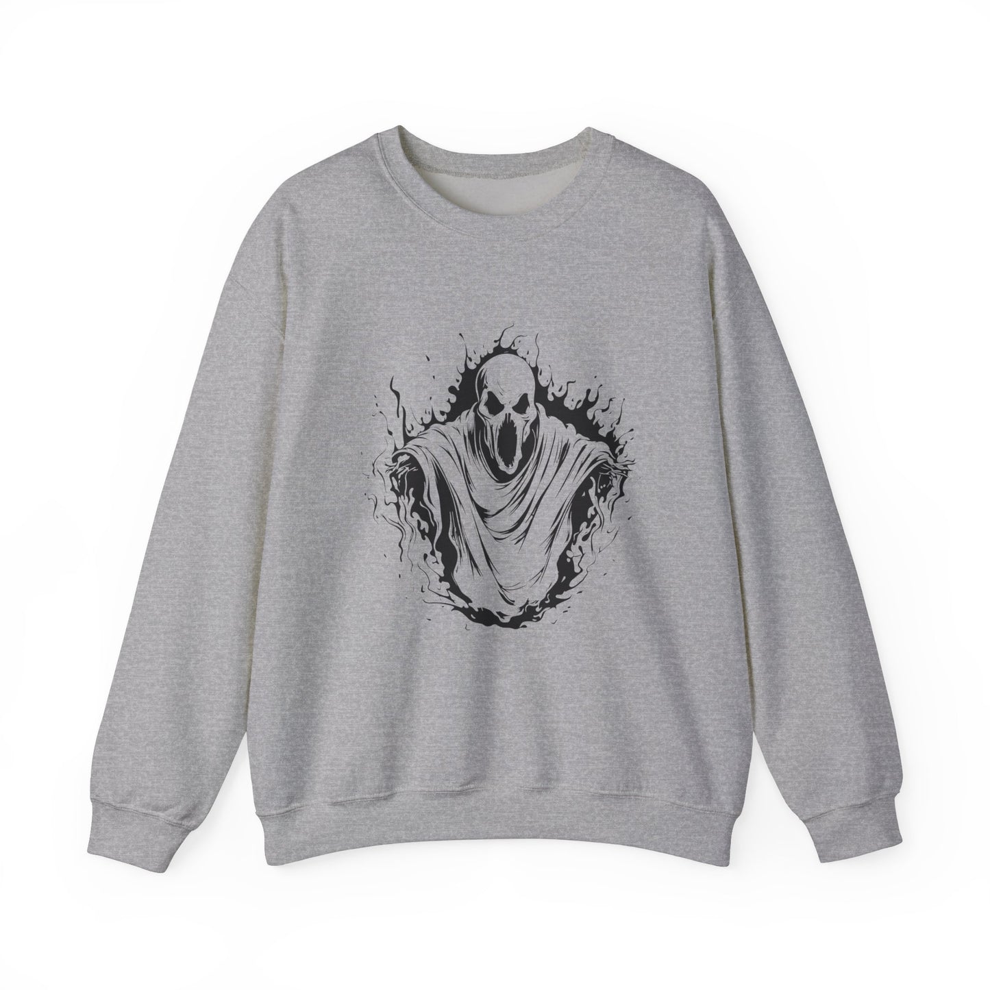 Spooky Ghost Print Crew Neck, Long Sleeve Sweatshirt Perfect for Fall/Winter