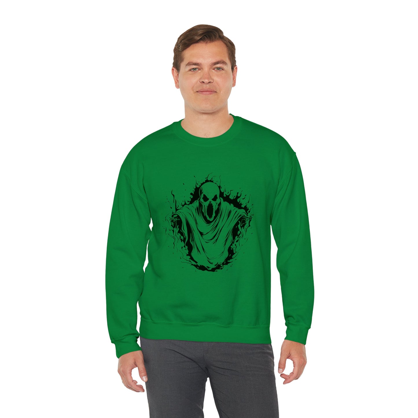 Spooky Ghost Print Crew Neck, Long Sleeve Sweatshirt Perfect for Fall/Winter