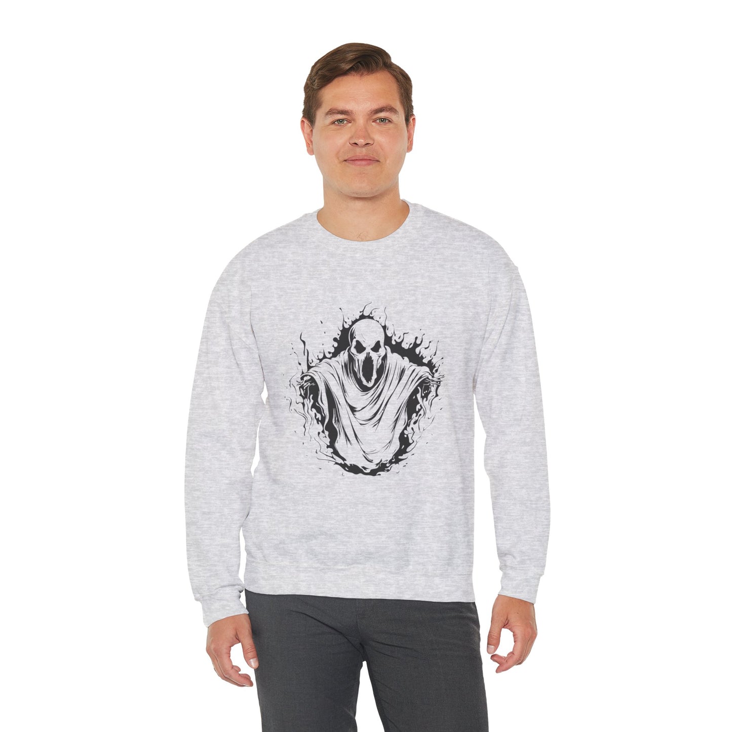 Spooky Ghost Print Crew Neck, Long Sleeve Sweatshirt Perfect for Fall/Winter