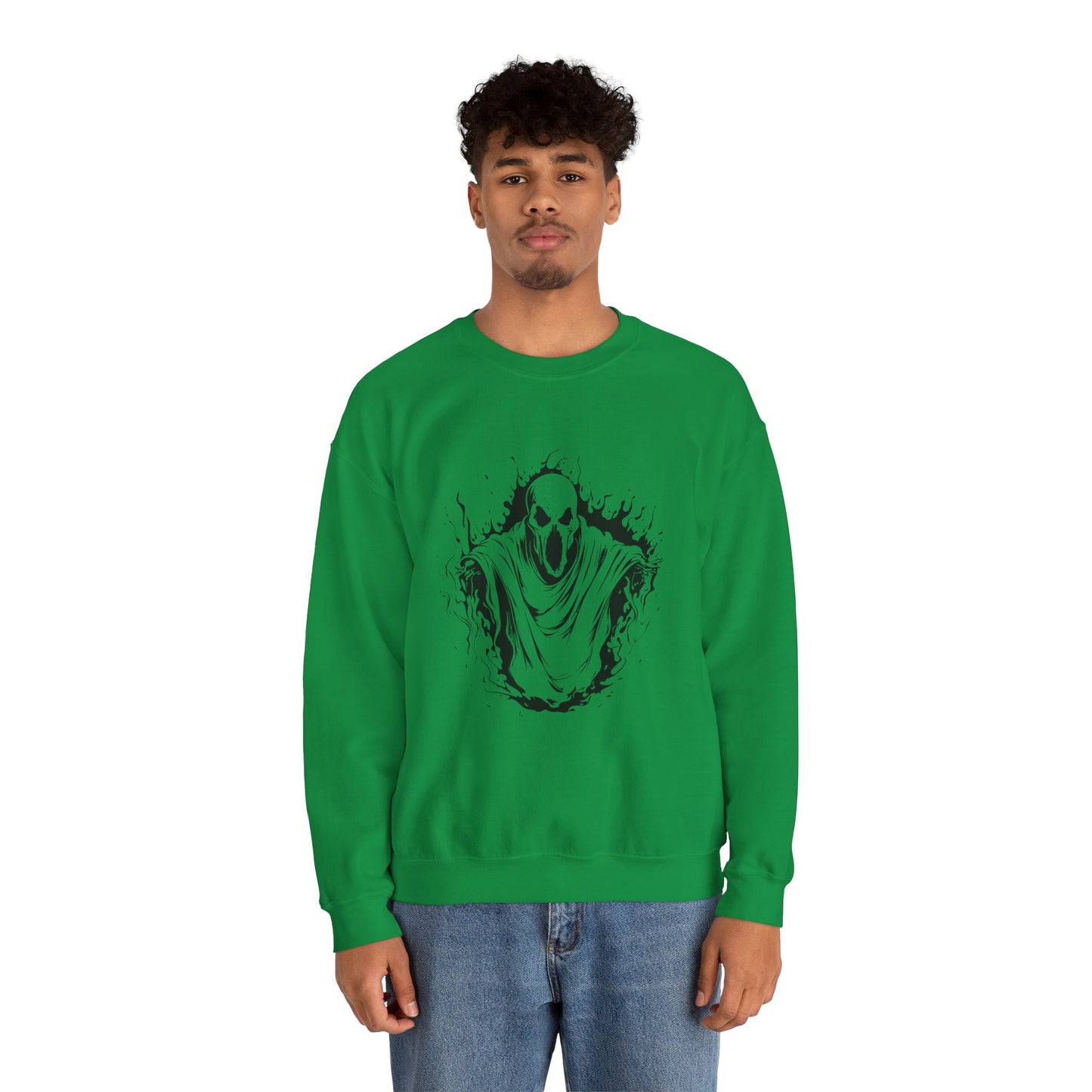 Spooky Ghost Print Crew Neck, Long Sleeve Sweatshirt Perfect for Fall/Winter