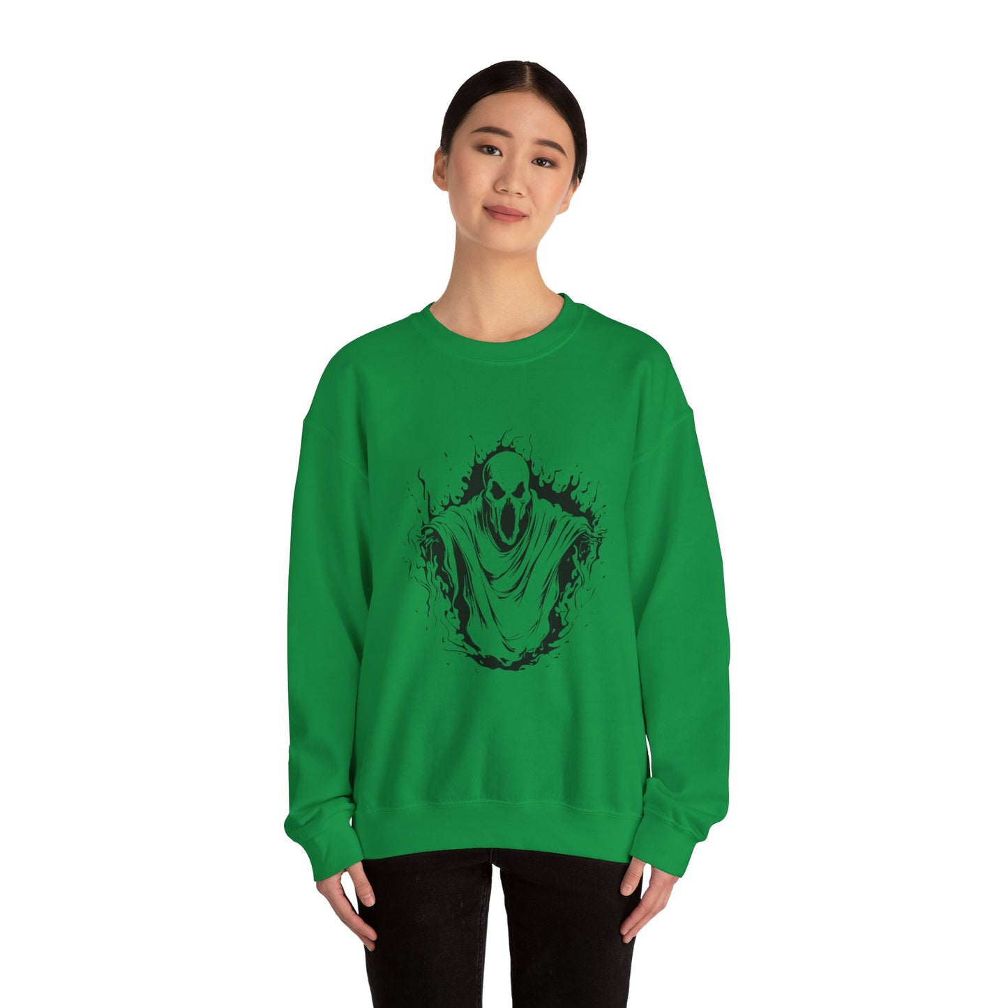 Spooky Ghost Print Crew Neck, Long Sleeve Sweatshirt Perfect for Fall/Winter