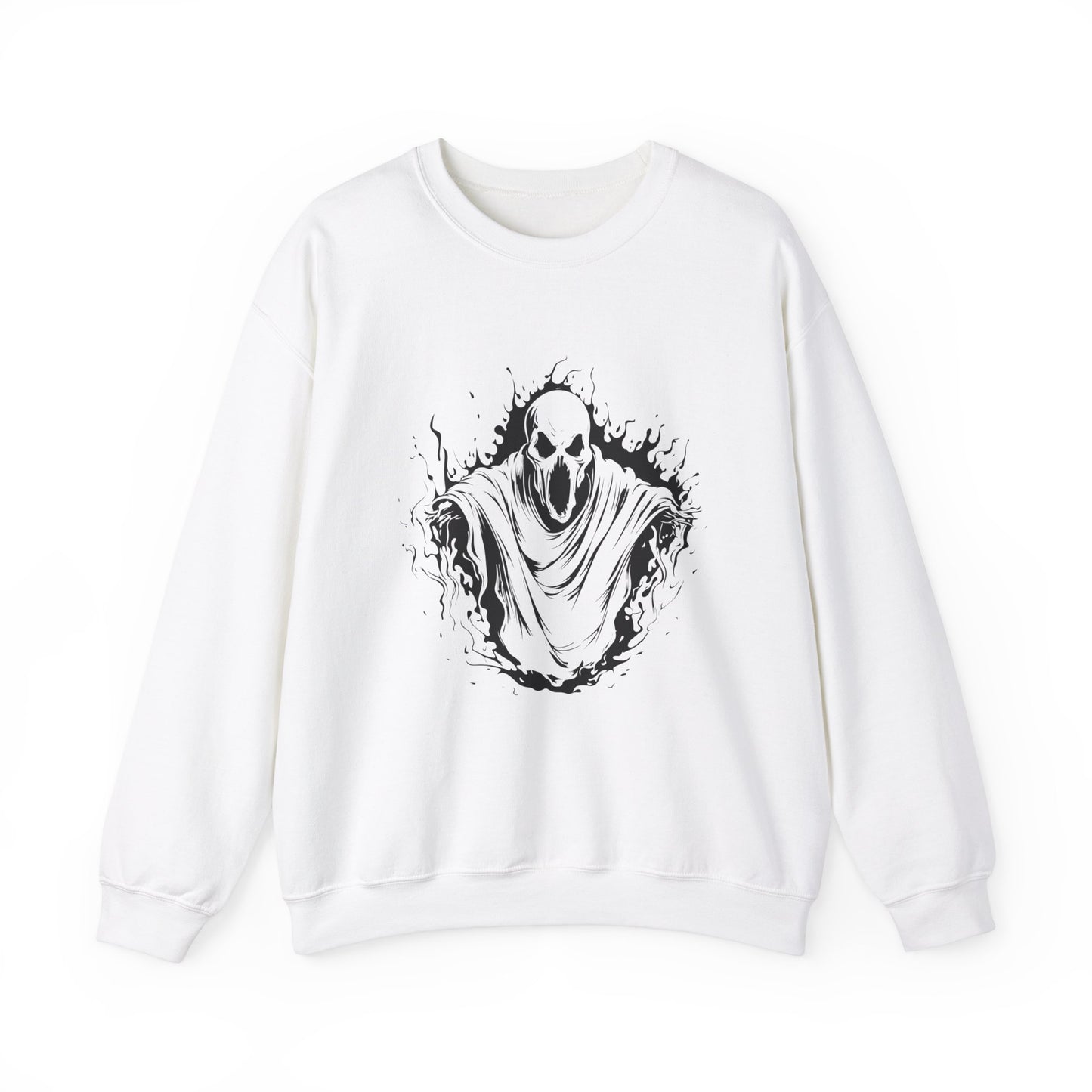 Spooky Ghost Print Crew Neck, Long Sleeve Sweatshirt Perfect for Fall/Winter