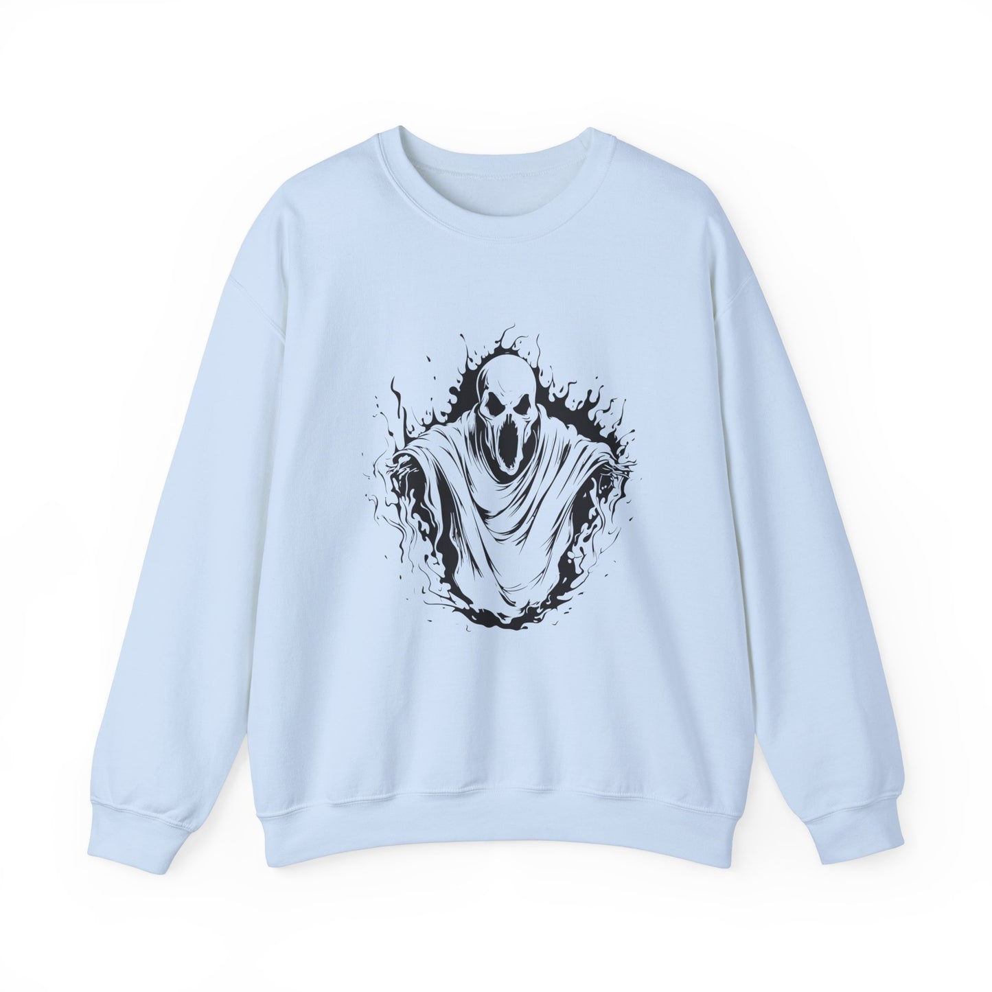 Spooky Ghost Print Crew Neck, Long Sleeve Sweatshirt Perfect for Fall/Winter