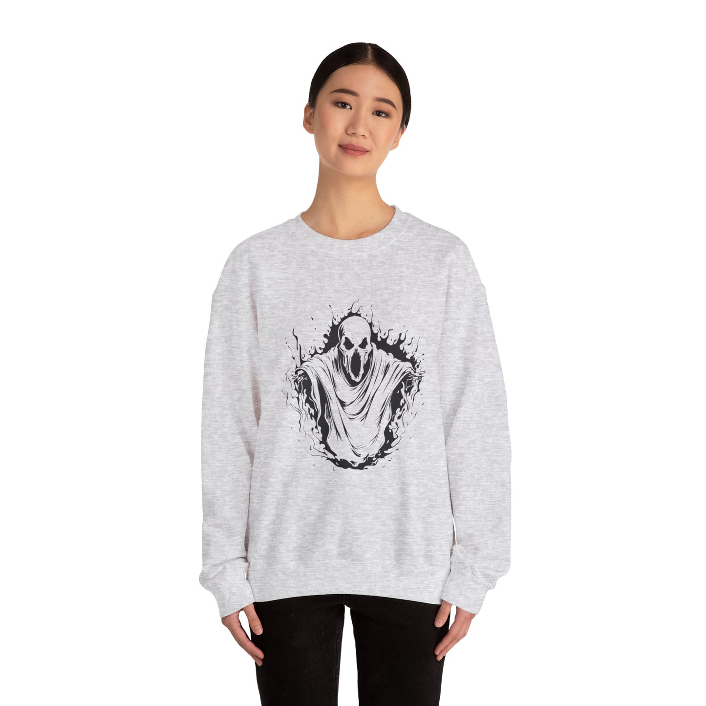 Spooky Ghost Print Crew Neck, Long Sleeve Sweatshirt Perfect for Fall/Winter