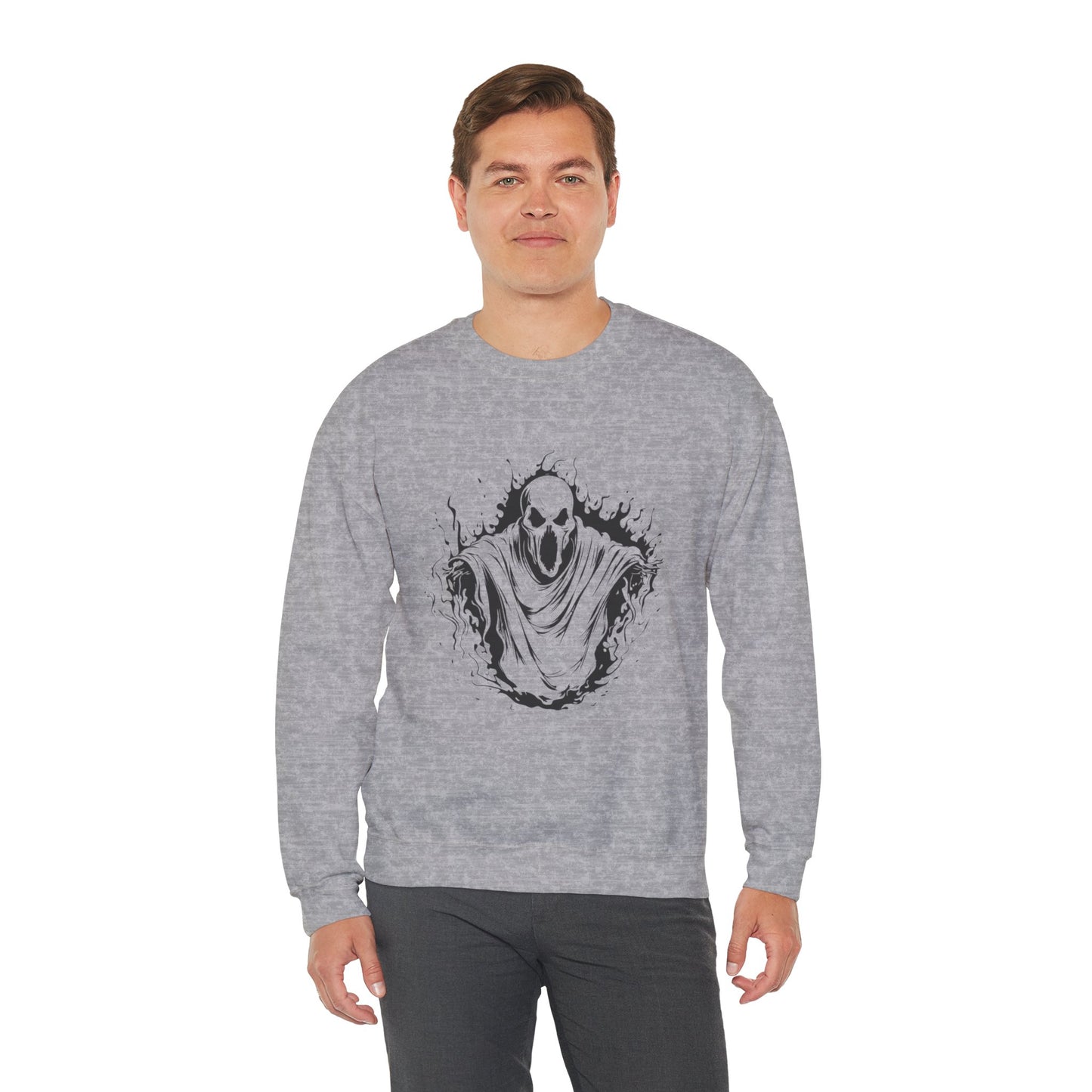 Spooky Ghost Print Crew Neck, Long Sleeve Sweatshirt Perfect for Fall/Winter