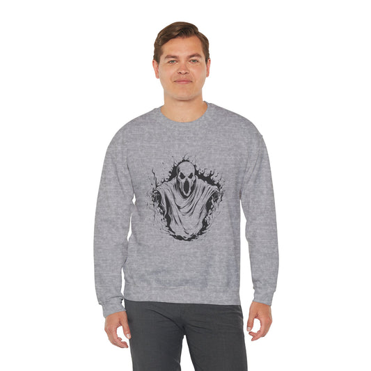 Spooky Ghost Print Crew Neck, Long Sleeve Sweatshirt Perfect for Fall/Winter