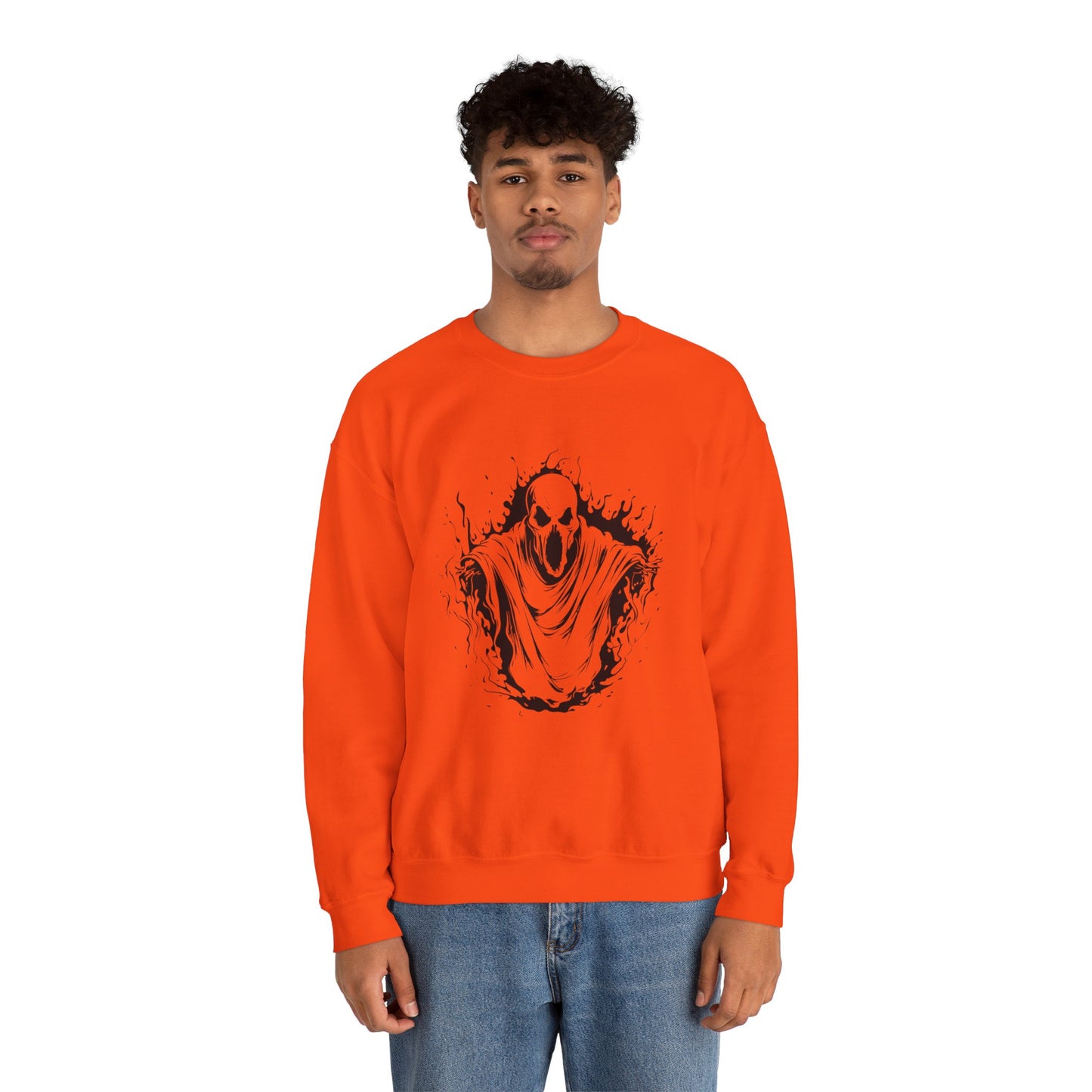 Spooky Ghost Print Crew Neck, Long Sleeve Sweatshirt Perfect for Fall/Winter
