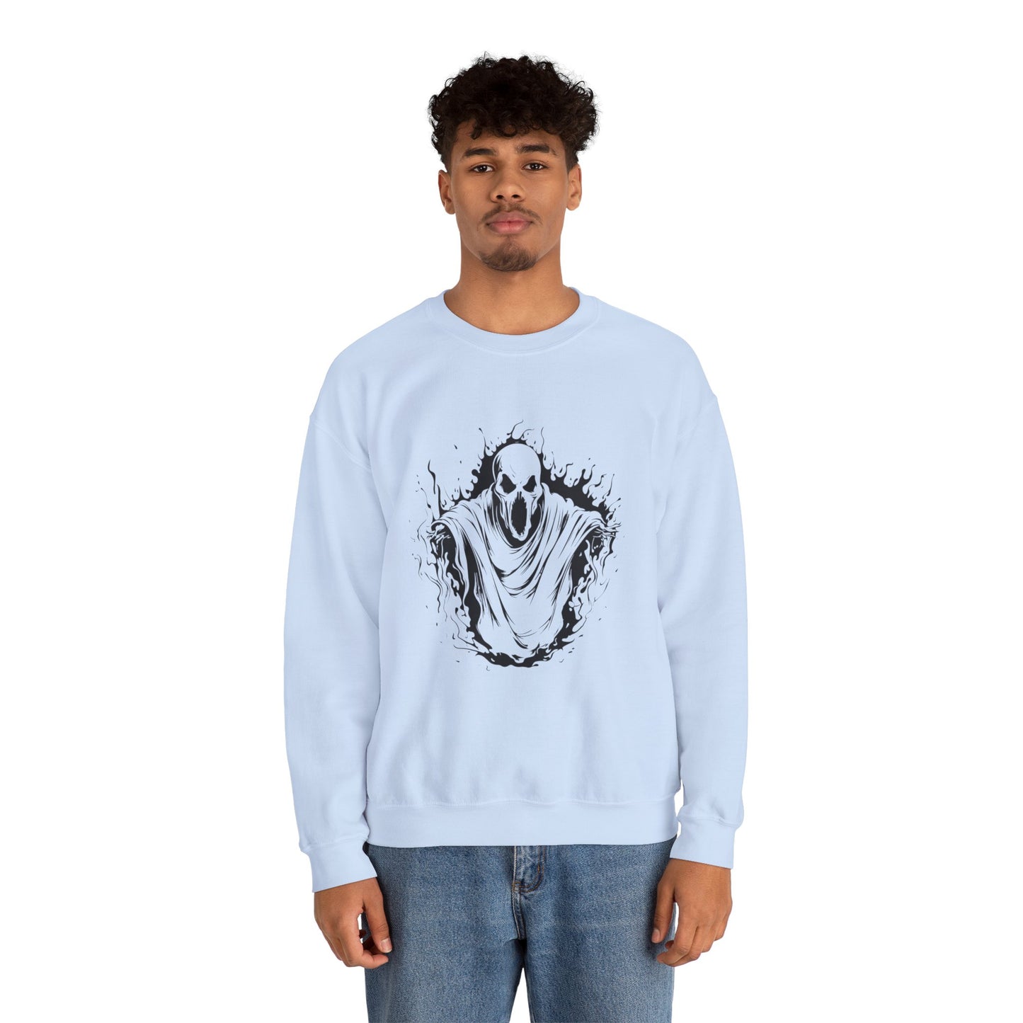 Spooky Ghost Print Crew Neck, Long Sleeve Sweatshirt Perfect for Fall/Winter
