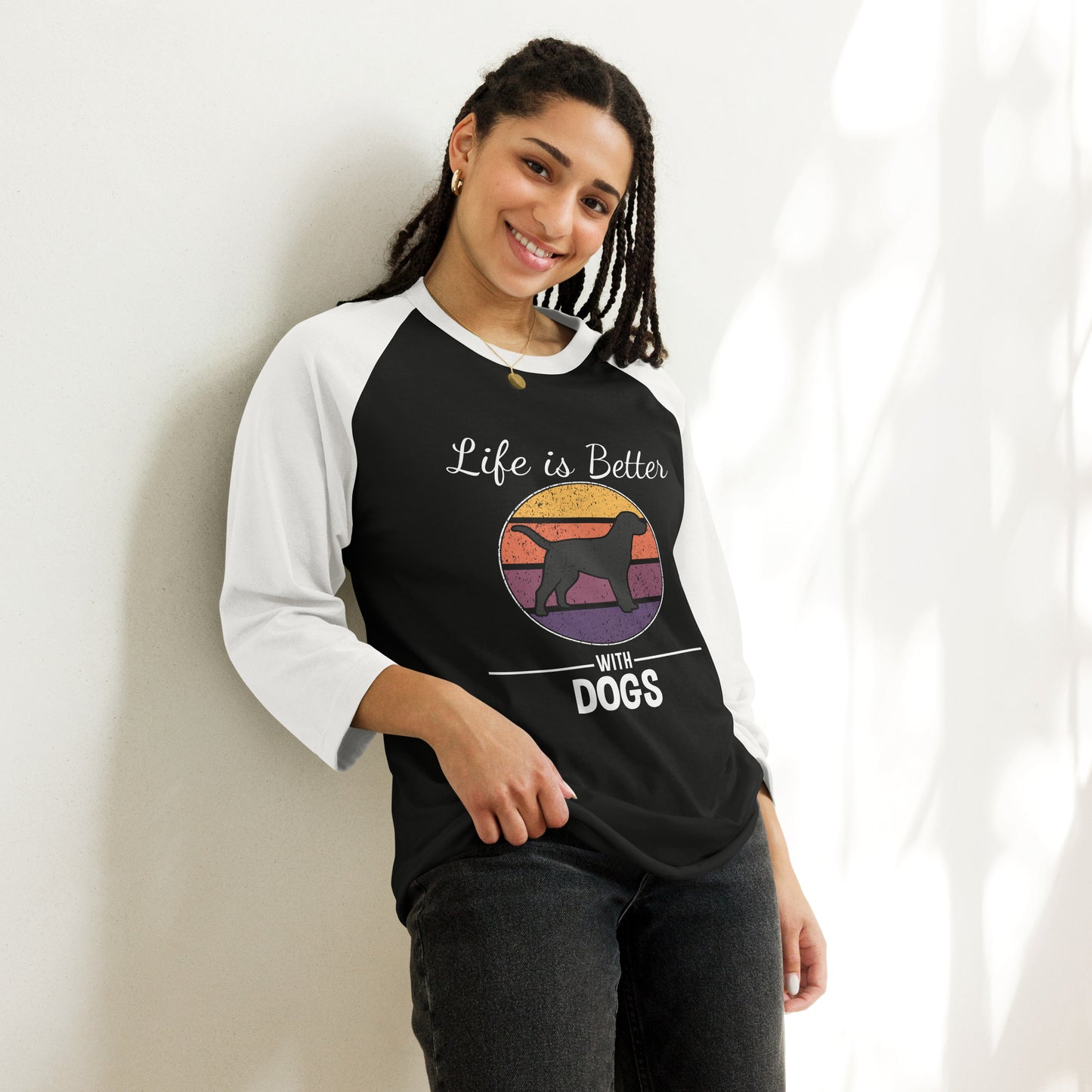 "Life Is Better with Dogs" 3/4 Sleeve Raglan Shirt